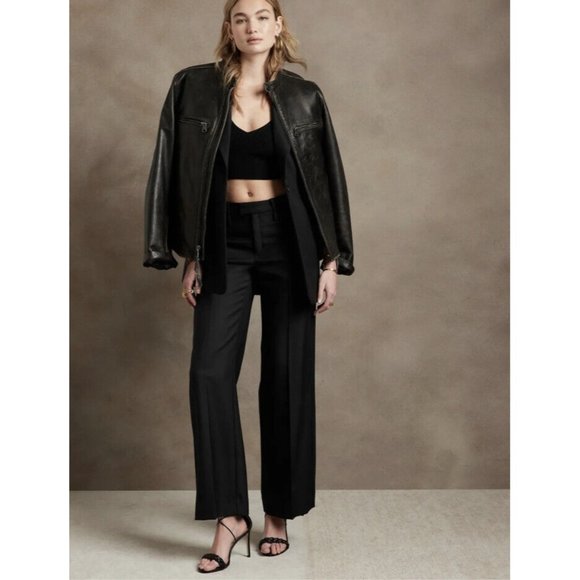 Banana Republic Lido Wide Leg Wool Pant | Black #746688 - Picture 1 of 16